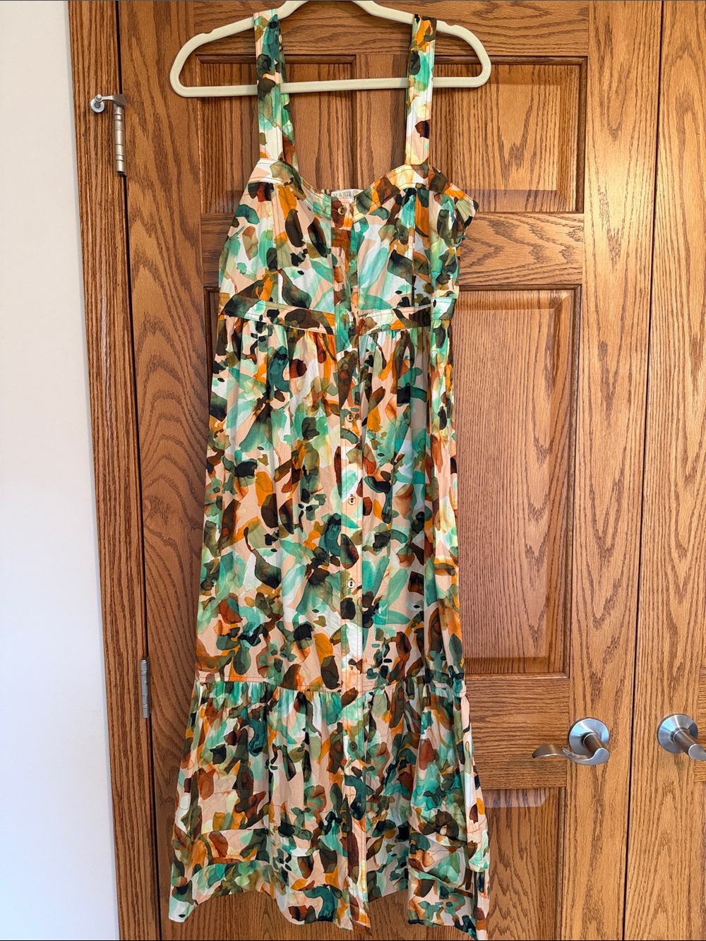 Marie Oliver Green, Orange & Cream Abstract Floral Maxi Dress